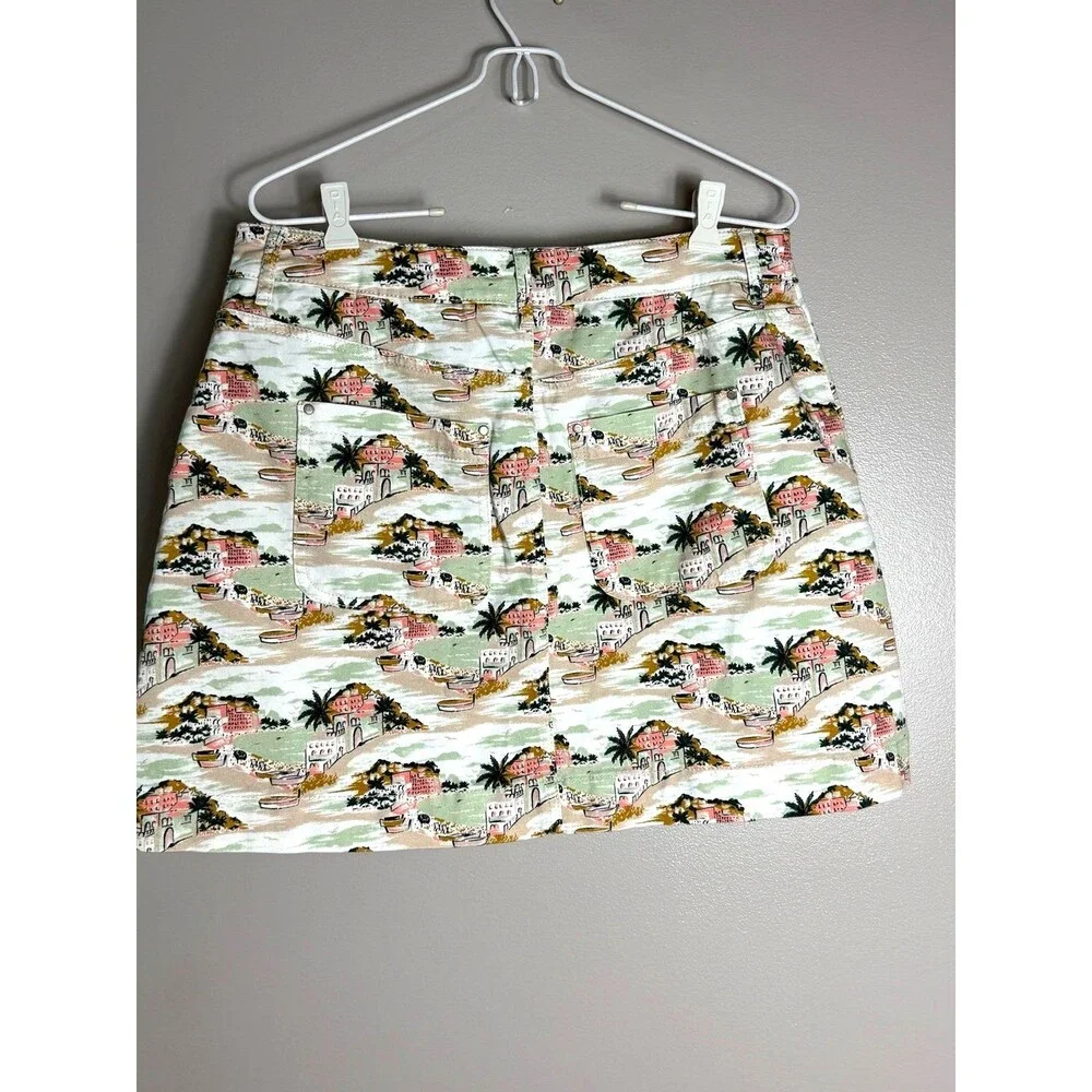 Boden Women 10P Mediterranean‎ Scenic Print Denim Mini Skirt Multi Color Cotton